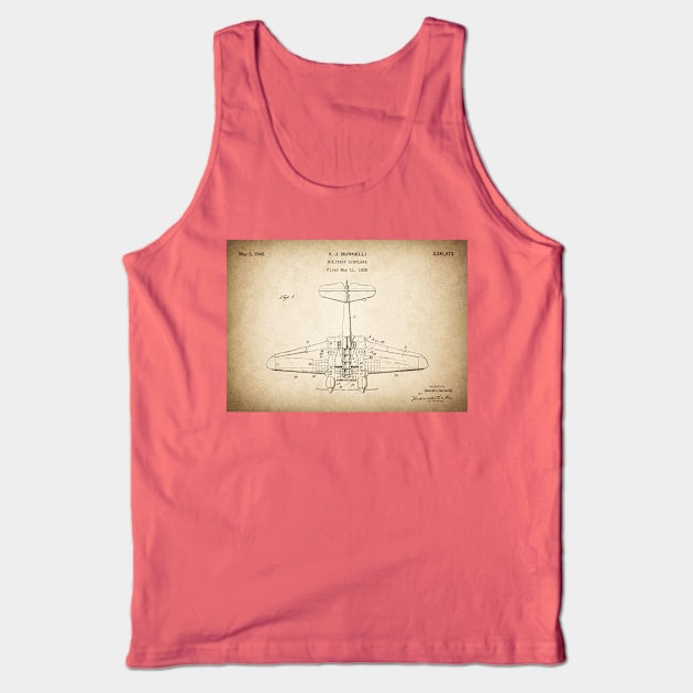 Military Airplane - 1939 Burnelli Patent Drawing - S Tank Top by SPJE Illustration Photography